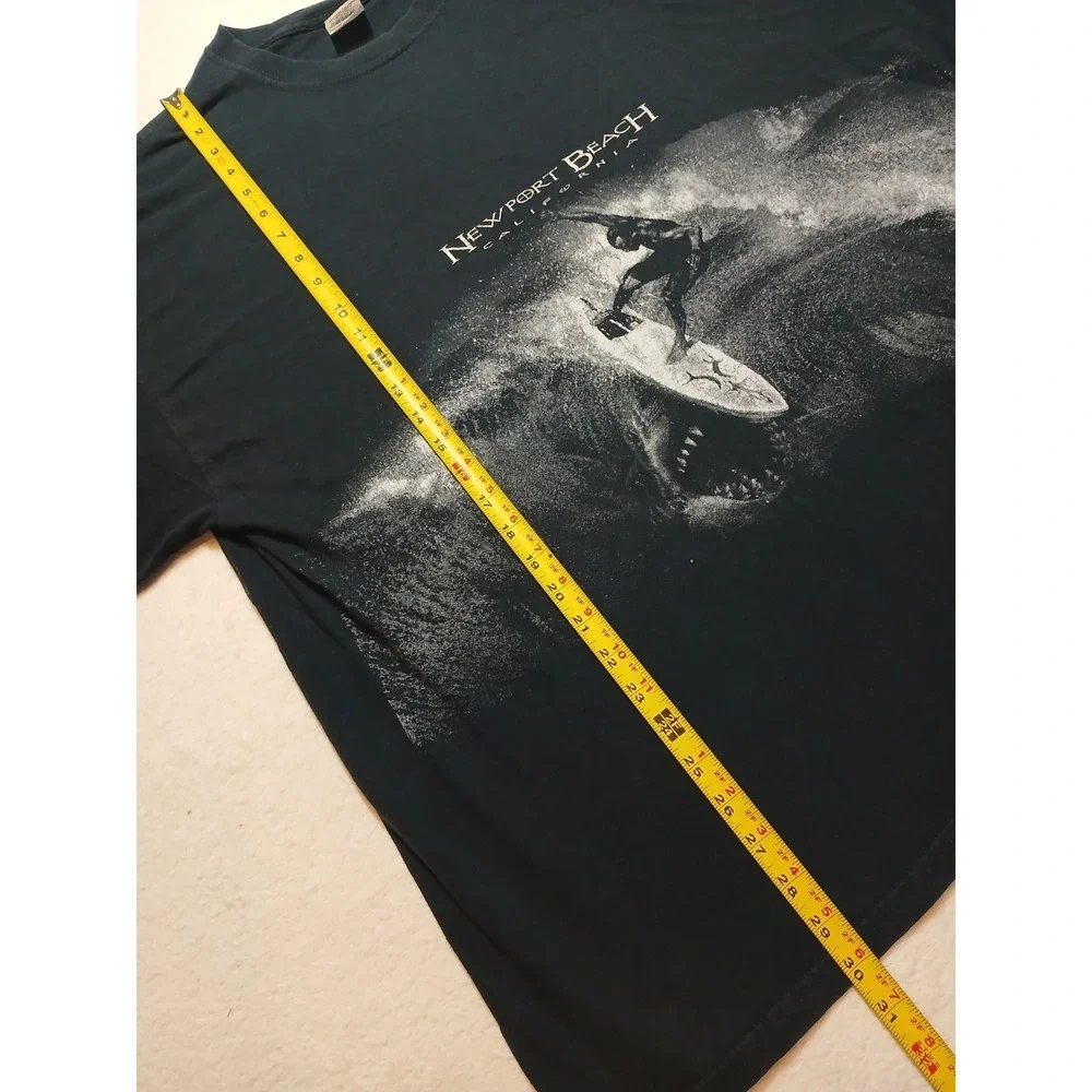 VINTAGE Black Newport Beach Shirt Adult XXL Surfer Shark California 90s